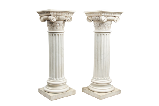 PNG Pair of classical ionic columns with intricate capitals on black background
