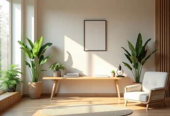tranquil zen workspace serenity minimalism meditation natural light peaceful environment organized elements, plant, furniture, desk, chair, home, study, calm