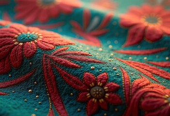 Naklejka premium vibrant close textured canvas fabric showcasing rich colors intricate patterns, input, colorful, textile, hue, design, swatch, woven, artistic, creative