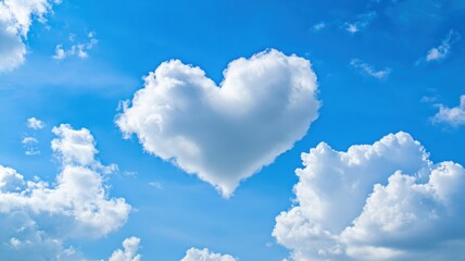 Beautiful heart-shaped cloud formation in a bright blue sky during a sunny day