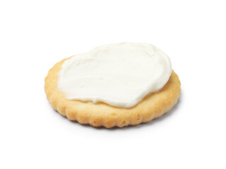 One tasty cracker with cream cheese isolated on white