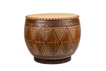 PNG Handcrafted wooden drum with geometric patterns on round frame