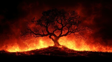 Fiery tree amidst inferno