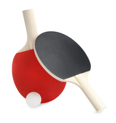 Ping pong rackets and ball isolated on white