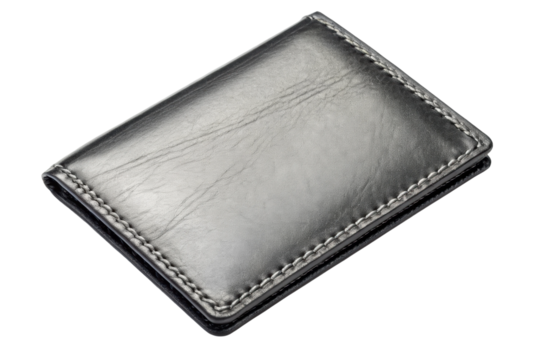 PNG Black leather wallet with stitching on black background