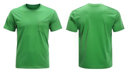 Green Pocket T Shirt Front and Back on White Background