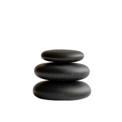 Stacked Black Stones for Relaxation and Meditation in a Minimalist Setting on transparent background