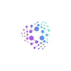 molecule, neuron logo biology science icon, floral neuron plasma circular. abstract, biotech atom