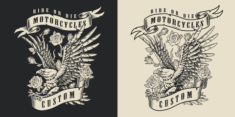 Custom motorcycle design featuring eagle and roses © DGIM studio