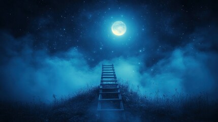 Mystical night sky, moonlit ladder to heavens
