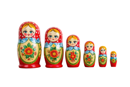 PNG Colorful russian matryoshka dolls in descending size order