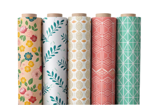 PNG Colorful gift wrapping paper rolls with floral and geometric patterns - Powered by Adobe