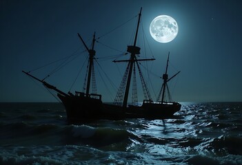 Spectral Moonlit Derelict Ship
