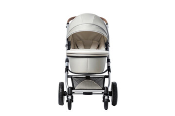 PNG Elegant beige baby stroller front view with black accents