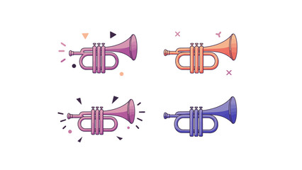 Four musical horns illustrated playfully