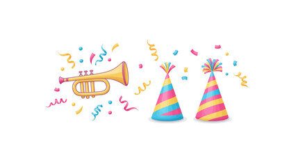 Playful party celebration with trumpet hats
