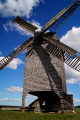 Mühle, Bockwindmühle, Perspektivisch, Himmel, blau, Frühling