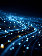 Abstract Technology Data Stream Background with Glowing Lights and Digital Network
