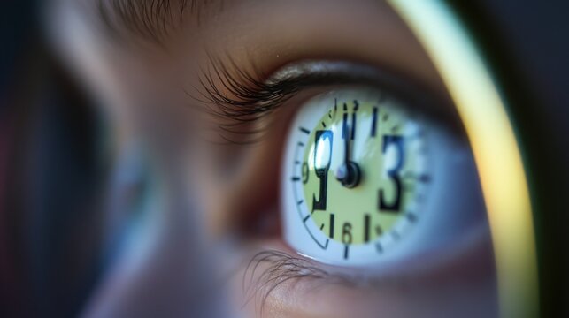 Clock in the eye time perception abstract close up