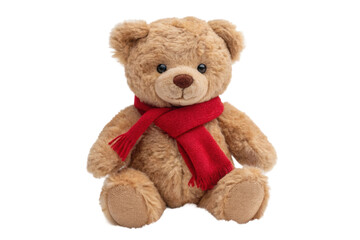 Obraz premium PNG Adorable teddy bear with red scarf sitting on white background