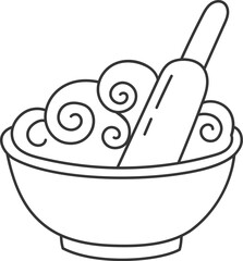 Steaming noodle soup being stirred with chopsticks in a bowl, minimalist line art illustration of asian cuisine, perfect for food blogs, restaurant menus, or culinary themed projects