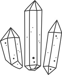 Minimalist line art depicts three crystals, symbolizing healing, energy, and connection to spirituality, perfect for wellness and esoteric designs