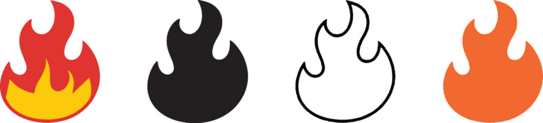 Fire icon collection. Fire flame symbol. Bonfire silhouette logotype. Flames symbols set flat style - stock vector
