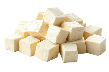 Pile of paneer cubes isolated on transparent background