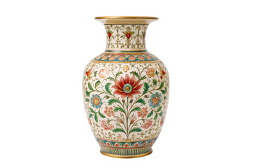 PNG Elegant floral ceramic vase with intricate multicolor designs on white background