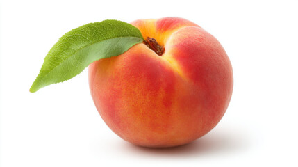 Fresh Ripe Peach with Leaf Isolated on White Background