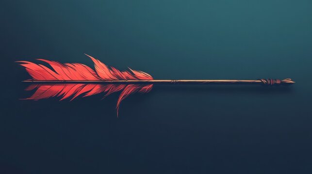 Red feather arrow minimalist design with dark background