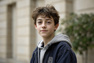 Confident Teen Boy Standing Outdoors in Urban Setting