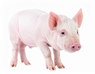 Pig standing on white background and looking away