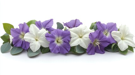 Obraz premium Floral blooms of white and purple colors with green leaves