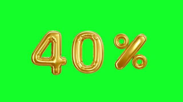 40 % deal coupon percent inflated foil balloon discount sign, realistic 3d render, mylar balloon , special price offer green background