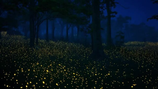 Gl&uuml;hw&uuml;rmchen in der Nacht &ndash; Tanzendes Licht im Wald