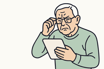 Elderly man looking puzzled while using a tablet at home  