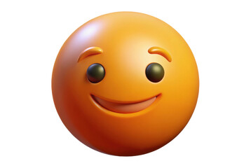 Fototapeta premium PNG Cheerful orange emoji face with smile and raised eyebrows on white background