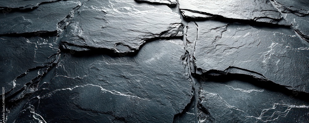 Poster dark gray slate stone texture with irregular shapes and natural lines, creating a rough and uneven s