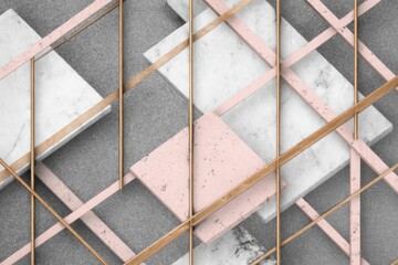 Geometric abstract design with marble and rosy accents.