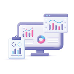 3D Workflows Icon with upward chart and list vector