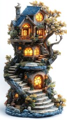 Enchanted spiral house nestled in a tree