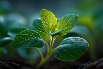 Emerging Sprout with Vibrant Green Leaves in Early Development Stage