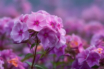Obraz premium Blooming Pink Phlox Flowers with Delicate Petals in Soft Focus Garden Scene