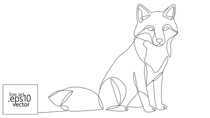 Fox single line drawing. Continuous outline animal design graphic. Wildlife illustration logo branding print. Minimalist style white background vector