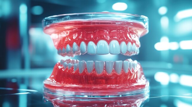 Healthy teeth dental model closeup of human jaws gums and bright white smile