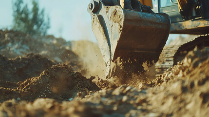 Excavator Digging Soil at Construction Site