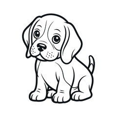 Adorable Beagle Puppy Cartoon Illustration Black and White Line Art