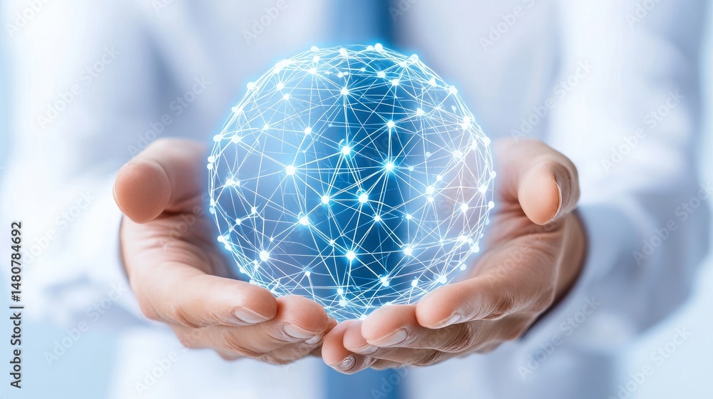 Aufkleber digital globe held gently in human hands symbolizes connection