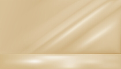 Light beige or yellow studio background with intricate lights and shadows shining on the wall. Golden room with 3D scene for product presentation. Art & Illustration